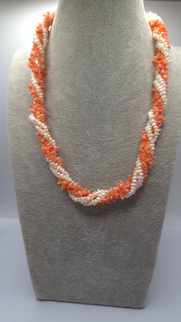 Vintage True Coral Pearl Torsade Necklace 14K Clasp 19 in Hawaii